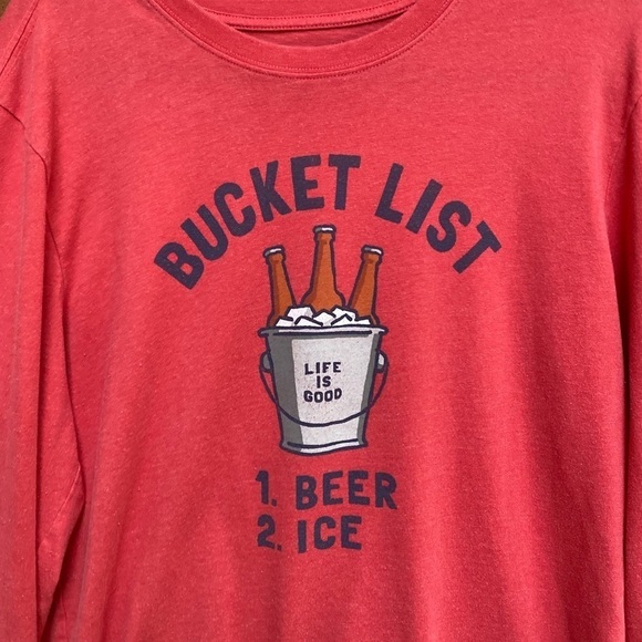 Life Is Good Mens Medium Crusher Tee Red Bucket List Beer Long Sleeve Shirt - Picture 2 of 9